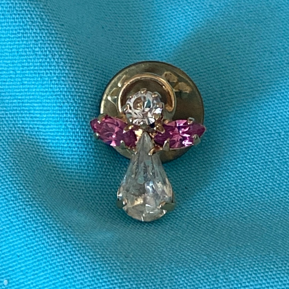 Gold-tone Guardian Angel Rhinestones Lapel Pin